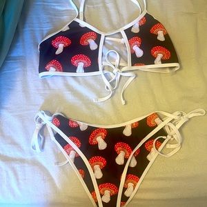 Super Cute Mushroom Tie Bikini Black, White and Red